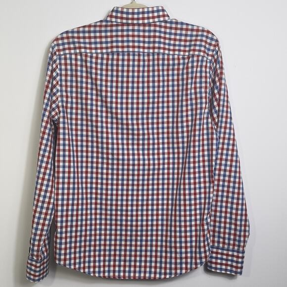 Untuckit Men’s Medium Slim Fit Shirt Red White Blue Check Button Down Cotton - Picture 7 of 9